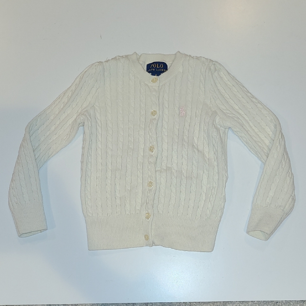 Polo by Ralph Lauren Toddler Cream Cable Knit Cardigan Size 4
